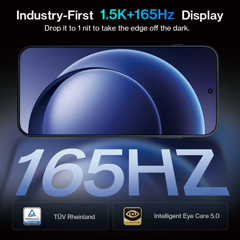 Smartphone with 165Hz display feature on a dark background