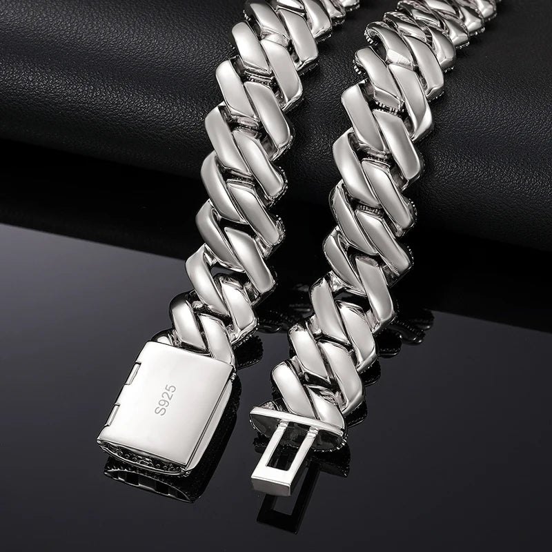 925 Sterling Silver 20mm 3 Row Cubic Zircon Men Cuban Chain Iced Out High Quality Hip Hop Jewelry Gift Dropshipping - Teglex