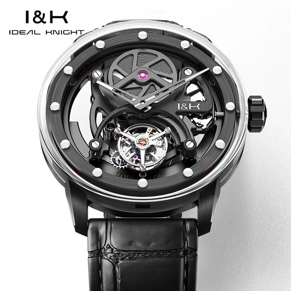 IDEAL KNIGHT Real Tourbillon Watches for Men High-end Luxury Transparent Hollowed Fully Automatic Mechanical Wristwatch 6809
