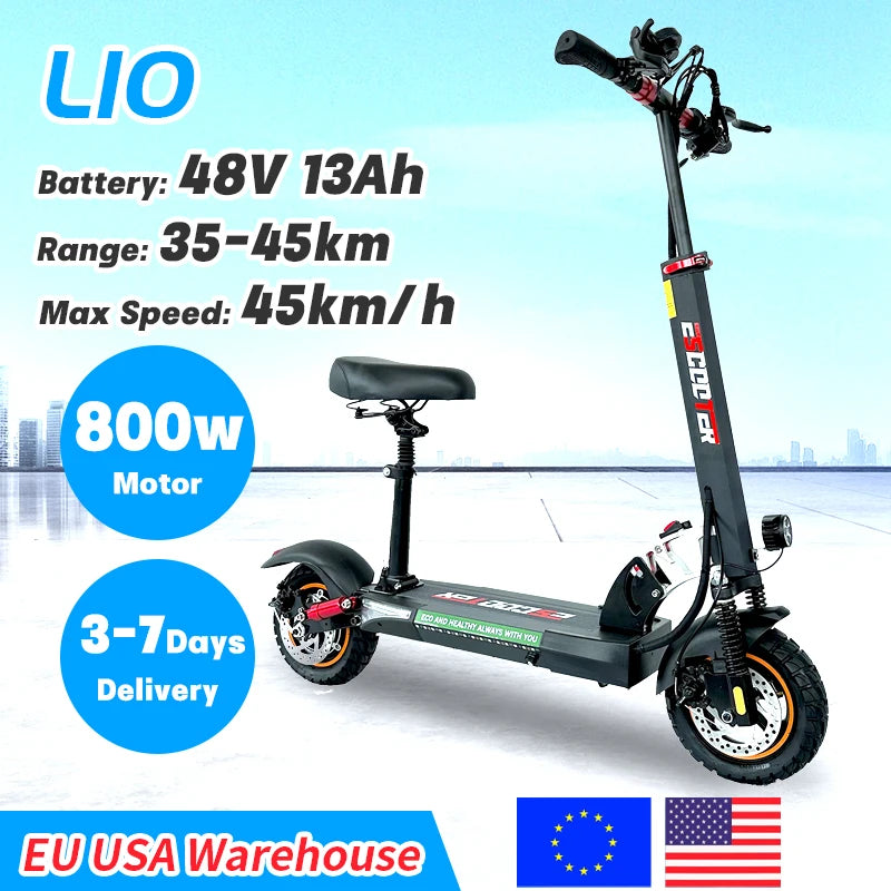 800W Folding Electric Scooter 48V 45km/h Adults