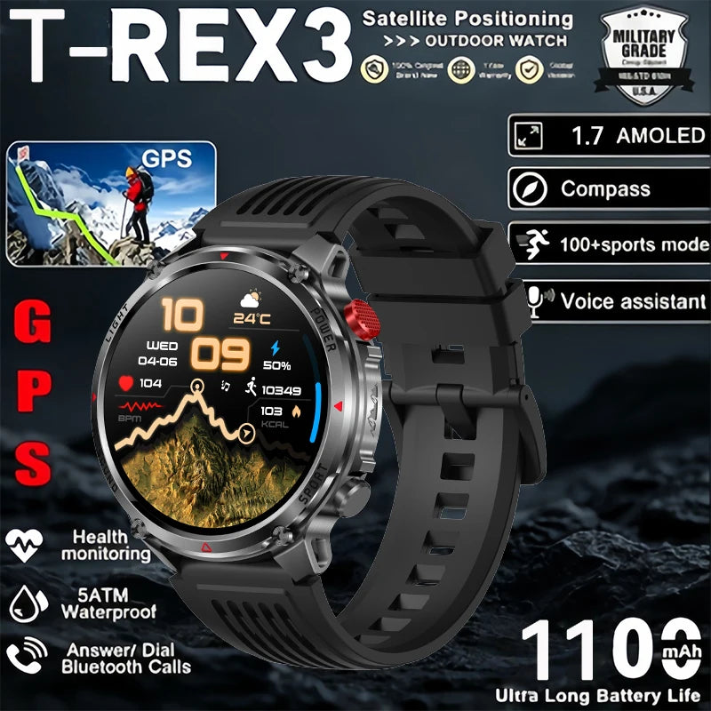 Military Tactical Smartwatch 5ATM GPS 1100mAh Bluetooth Call Men