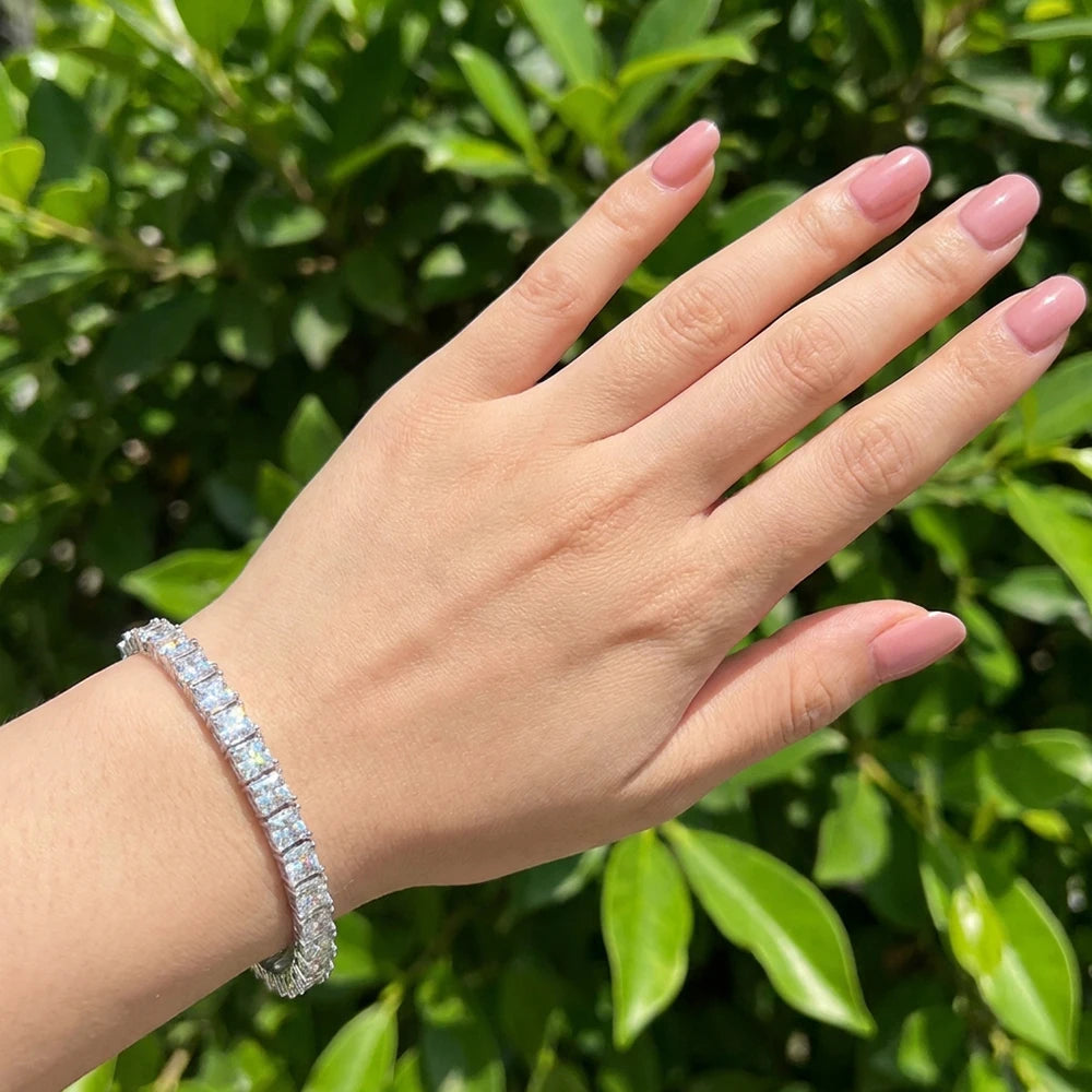 GRA Princess Cut Moissanite Bracelet 925 Silver 18K Gold