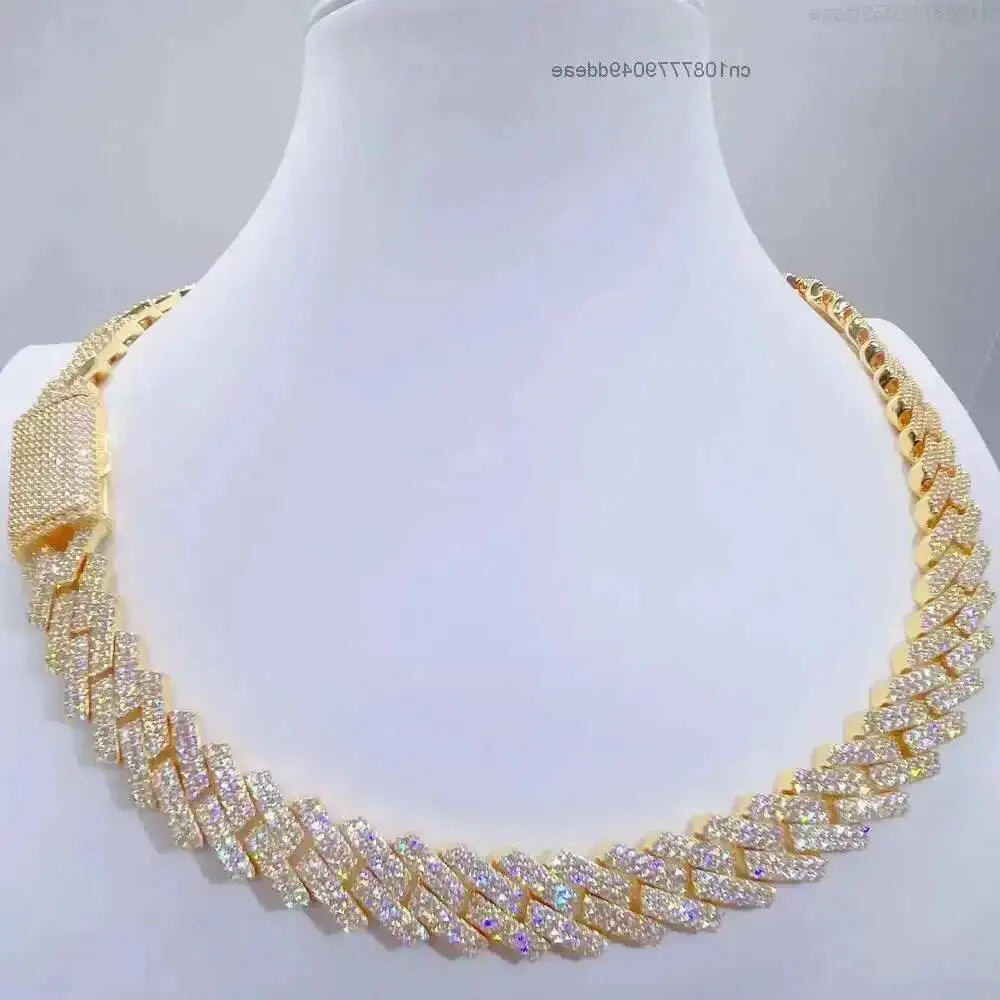 10mm Moissanite Miami Cuban Link Chain | GRA Certified | 925 Silver 18K Gold Plated