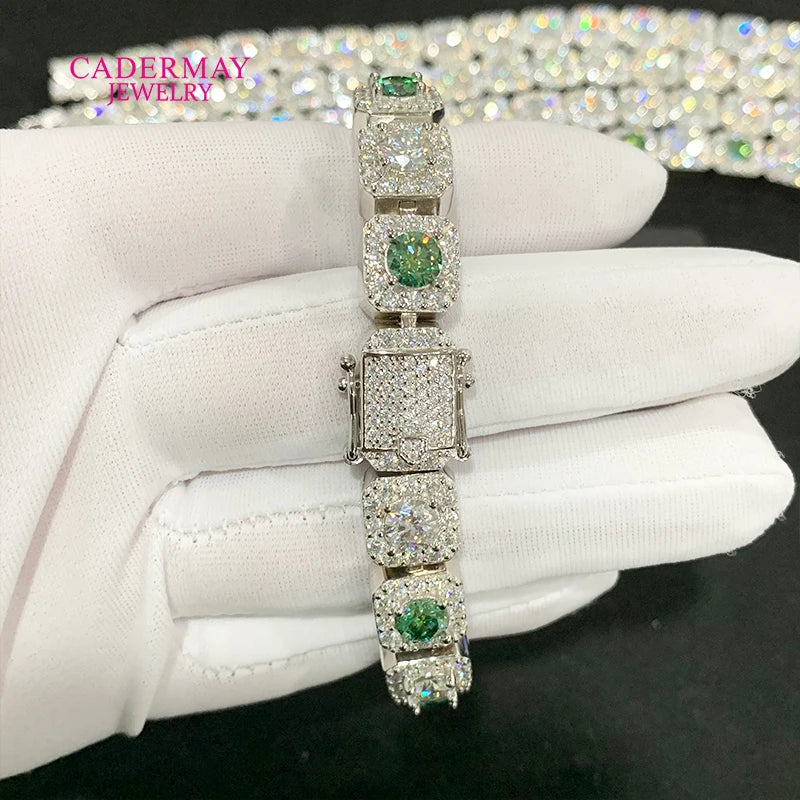 Green Moissanite Tennis Chain & Bracelet 925 Silver
