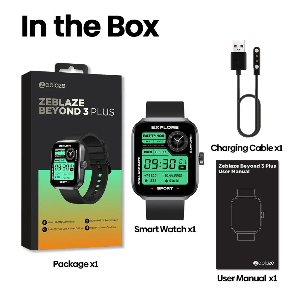 Beyond 3 Plus GPS Smartwatch AMOLED Alexa Casual Fitness