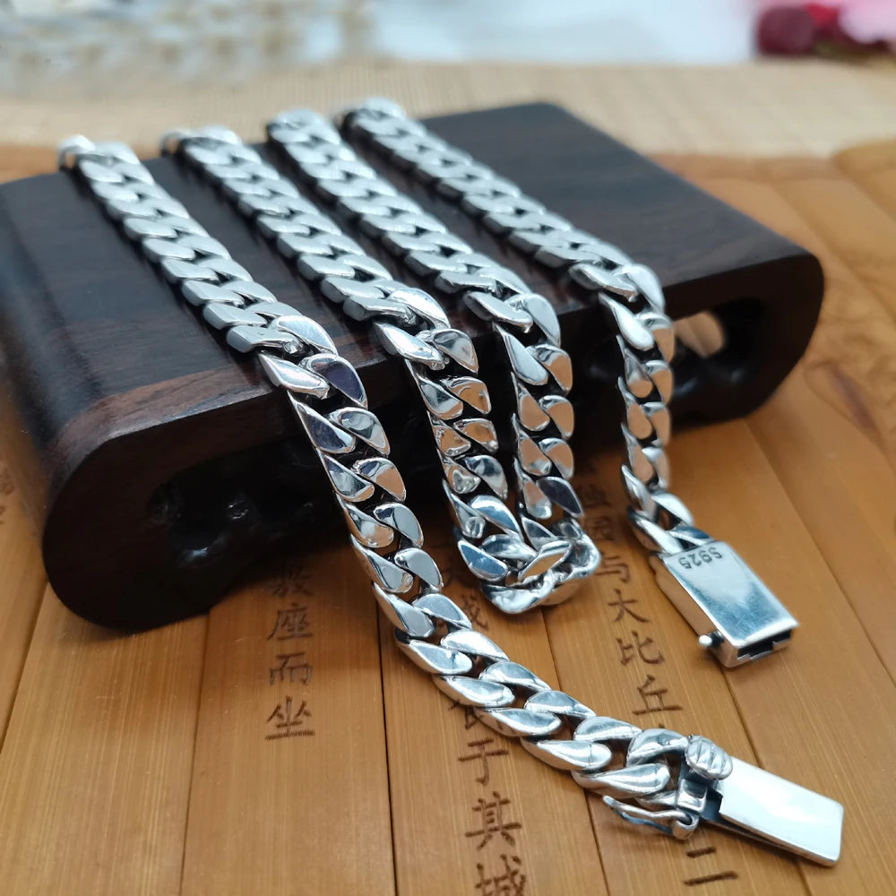 S925 Sterling Silver 15MM Extra-Wide Necklace Cuban Curb Chain Figaro Fine Jewelry