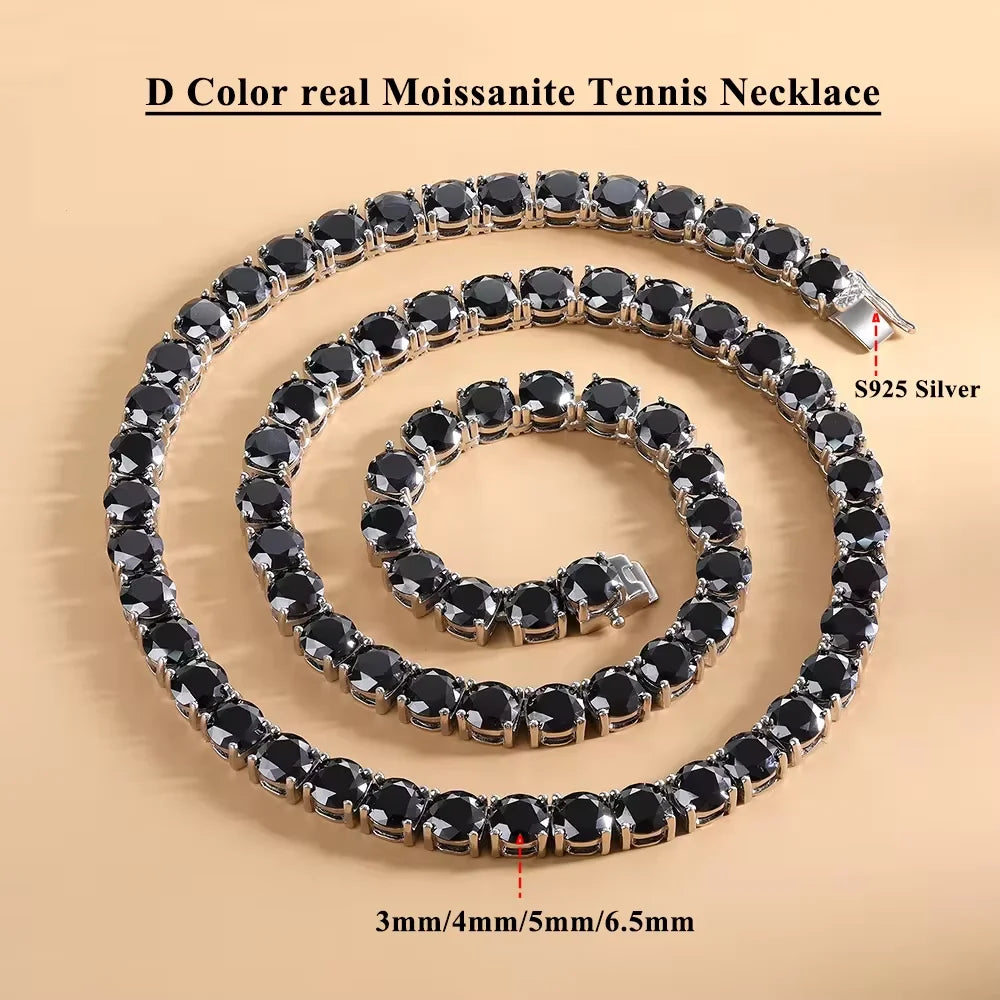 Black Moissanite Tennis Necklace | S925 Silver GRA