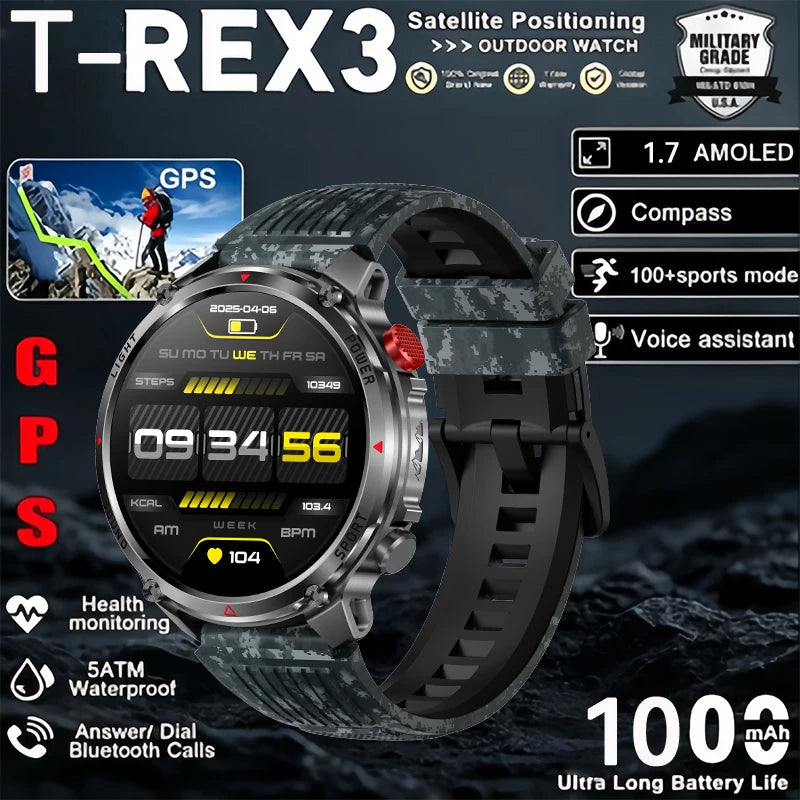 Military Tactical Smartwatch 5ATM GPS 1100mAh Bluetooth Call Men