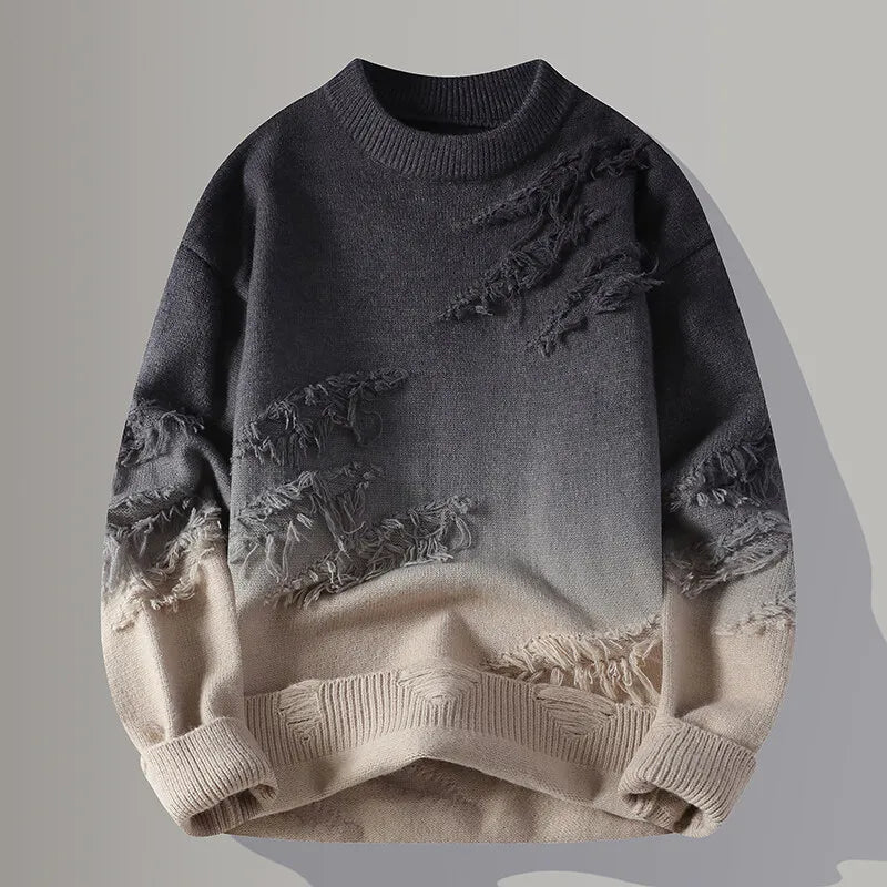 Men's Thick O-Neck Wool Knit Heavy Pullover Sweater