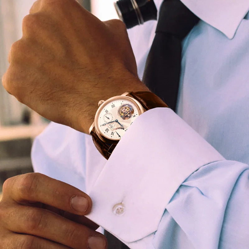 18K Solid Gold Tourbillon Watch | Sunburst Dial Sapphire