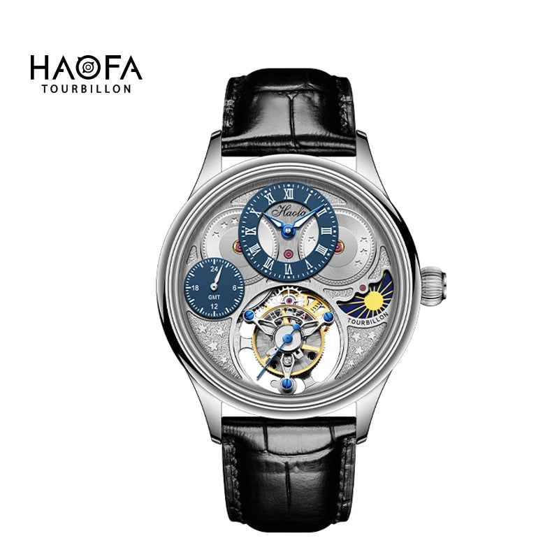Haofa GMT Flying Tourbillon Men's Watch – Sapphire Crystal | Dual Time Zone Luxury