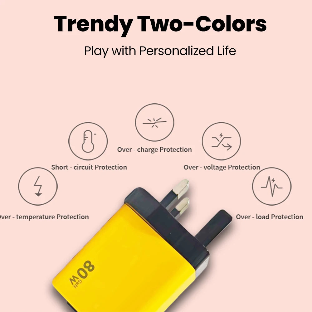 80W Super Fast USB-C Charger Telescopic Cable LED