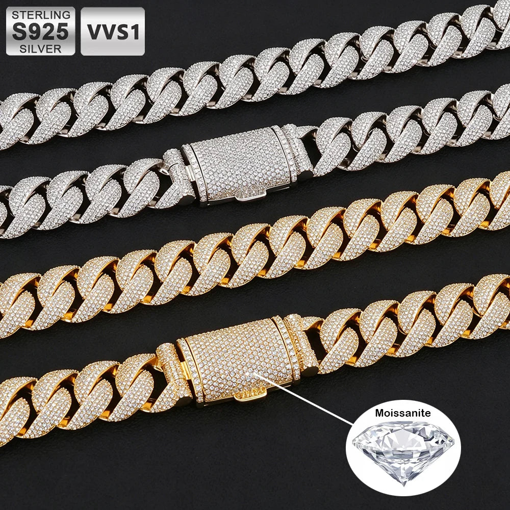 Thick 22mm Inlaid With 5 Rows Rivieras in VVS1 Moissanite Cuban Link Necklace Iced Out 925 Sterling Silver Fine Men's Necklace