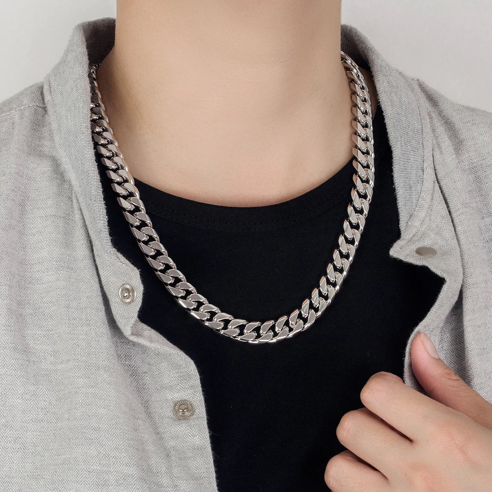 12mm Curb Cuban Chain Necklaces 925 Sterling Silver Link Chain Solid Silver