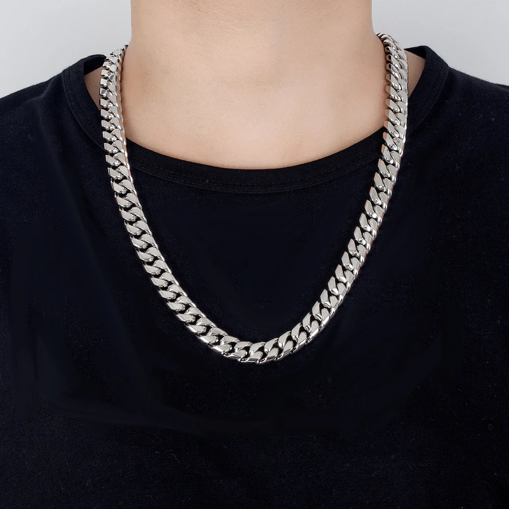 12mm Curb Cuban Chain Necklaces 925 Sterling Silver Link Chain Solid Silver