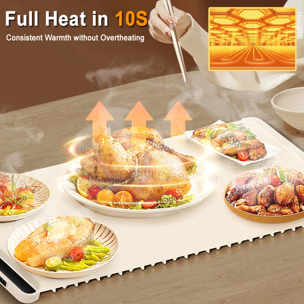 Electric Food Warming Tray – Foldable 3-Temp Setting Mat