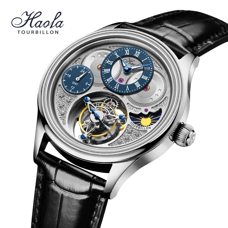 Haofa GMT Flying Tourbillon Men's Watch – Sapphire Crystal | Dual Time Zone Luxury