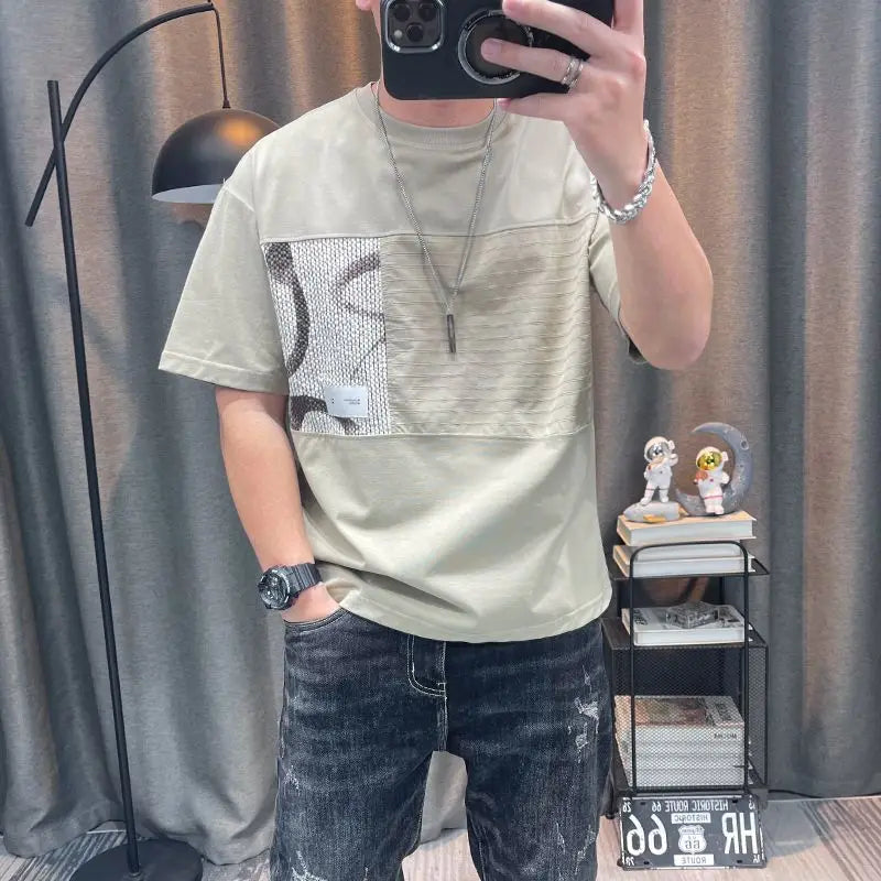 Men's Patchwork T-Shirt  Summer Casual Half Sleeve