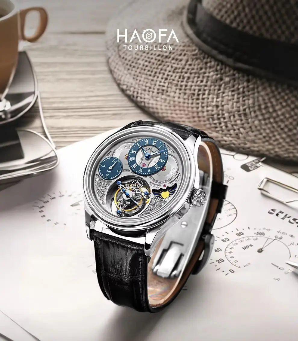 Haofa GMT Flying Tourbillon Men's Watch – Sapphire Crystal | Dual Time Zone Luxury