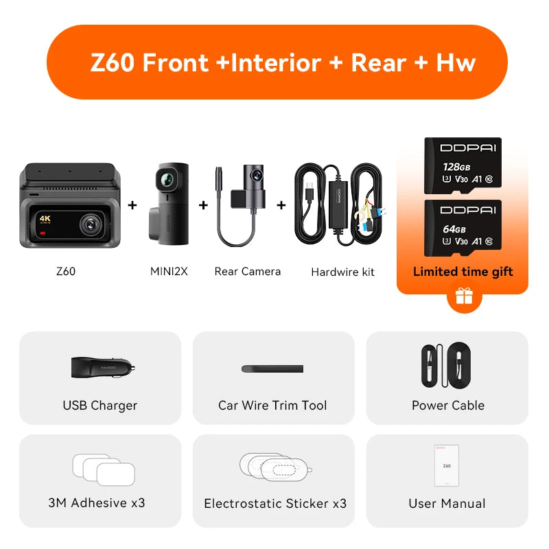3-Channel Dash Cam GPS WiFi ADAS 24H Parking Monitor