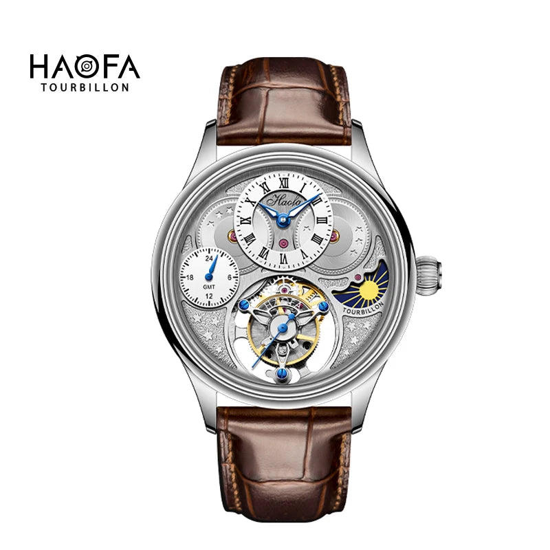 Haofa GMT Flying Tourbillon Men's Watch – Sapphire Crystal | Dual Time Zone Luxury