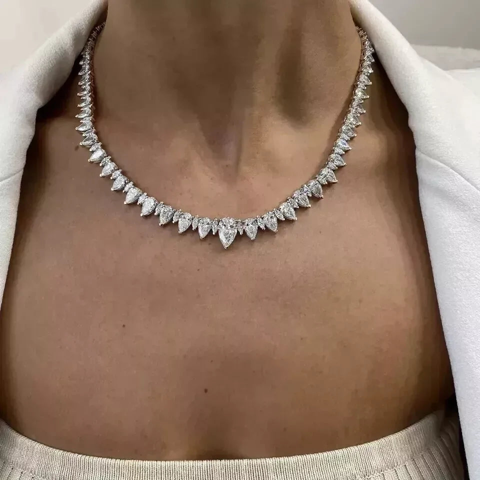 33CTW Pear & Marquise Lab Diamond Tennis Necklace 14K