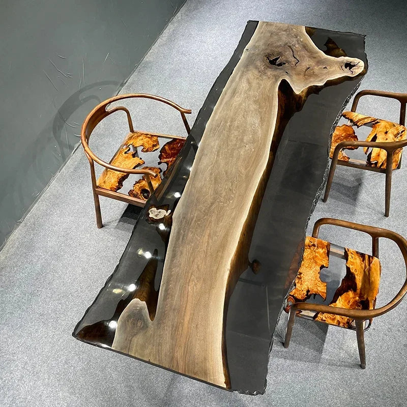 Teglex Epoxy Crystal Coffee Table | Live-Edge Solid Walnut & Rosewood