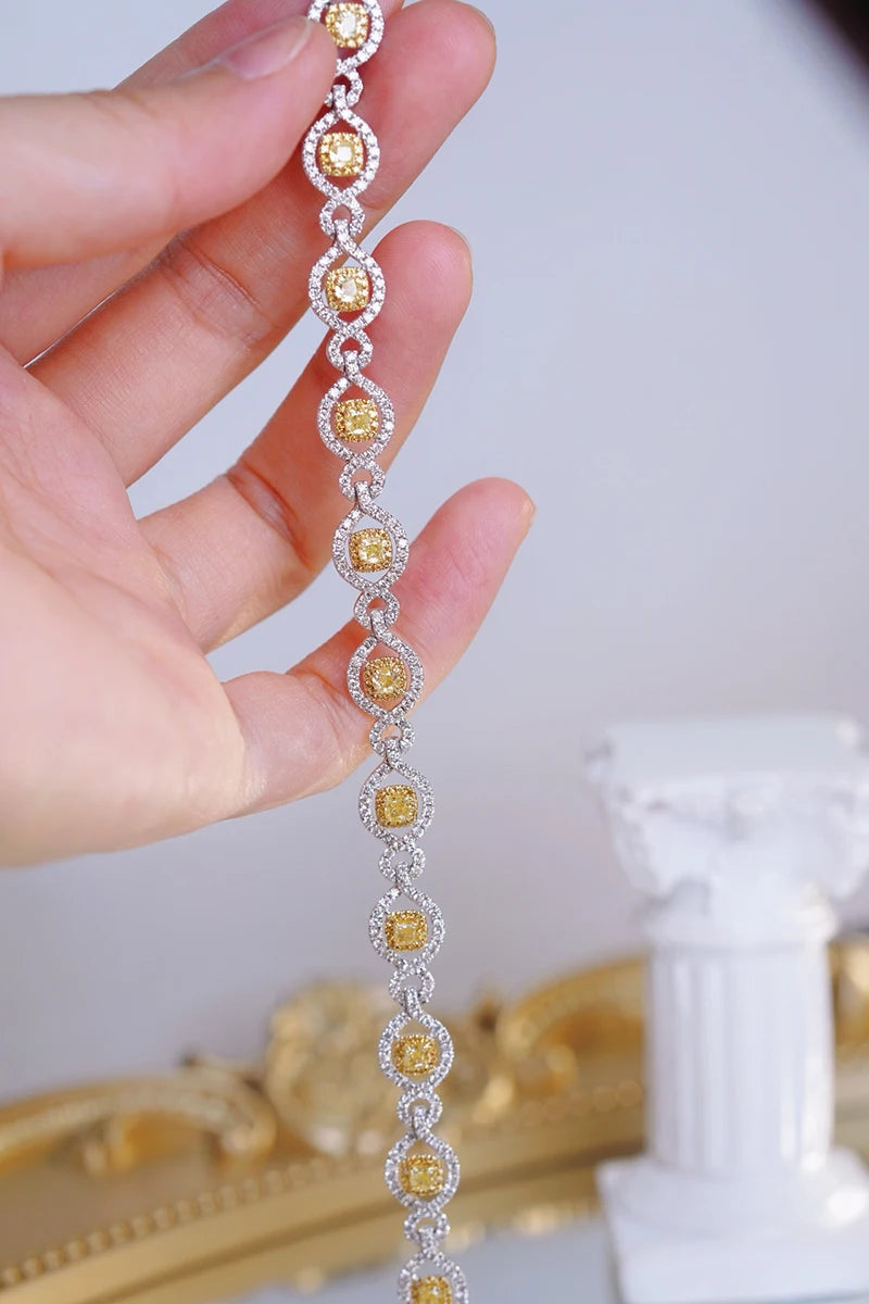 KUGG 100% 18K White Gold Bracelet Luxury Elegant Style Real Natural Yellow Diamond Bracelet for Women High Party Jewelry