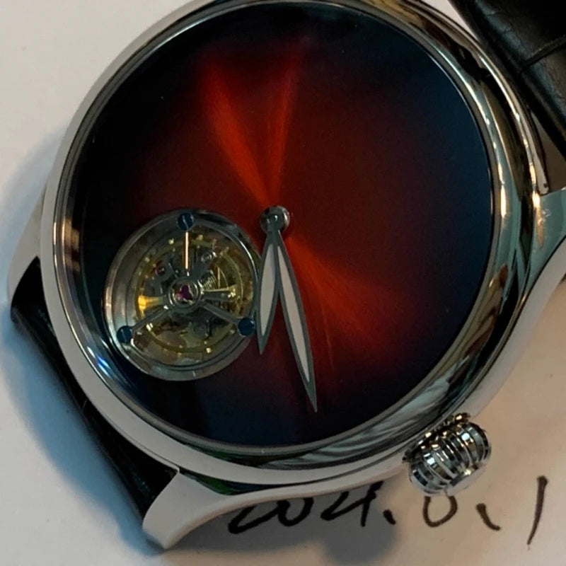 Axial Tourbillon Watch Alligator Leather Watch Sapphire Glass Men 42mm