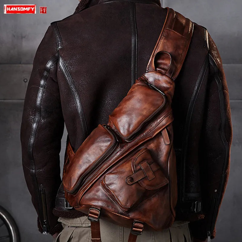 Genuine Leather Premium Chest Bag Shoulder Slung Bag B6 Large Capacity Soft Feel
