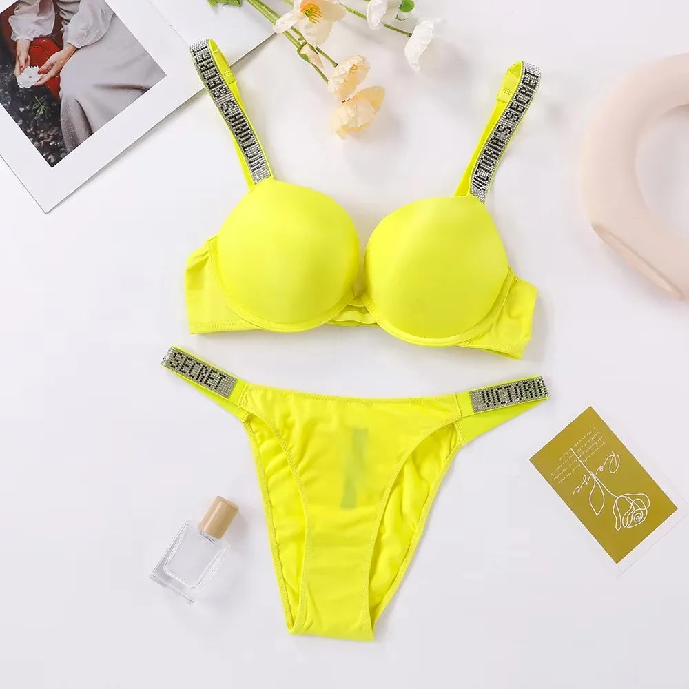 Women's Padded Push Up V-Neck Lingerie Set | Sporty Bra