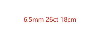 Text displaying measurements '6.5mm 26ct 18cm' in red on a white background