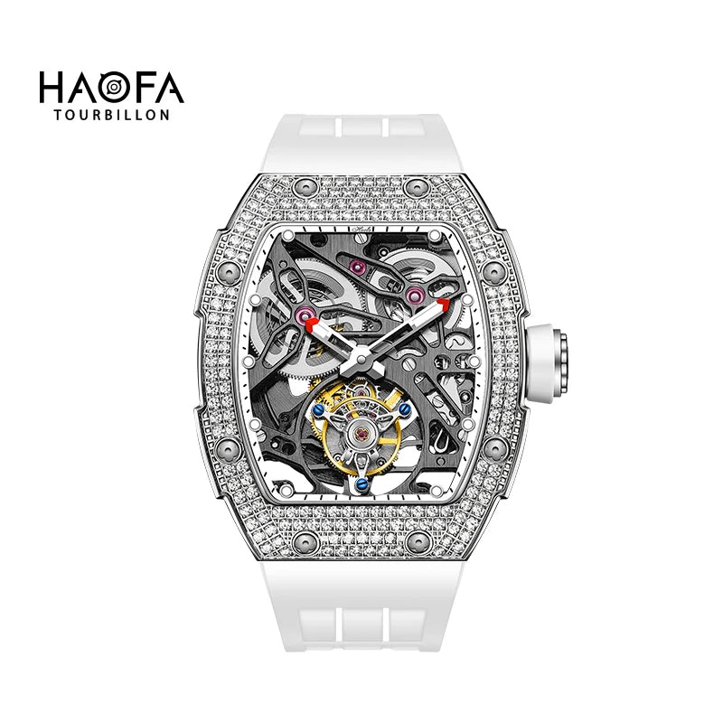 Haofa 1901 Skeleton Automatic Tourbillon Movement Watch For Men Luxury Diamond Case Mechanical Tourbillon Sapphire Mens Watch