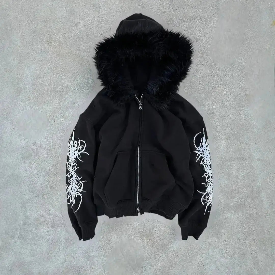 Fur Collar Zip Cardigan Sweatshirt Loose Fleece Outerwear