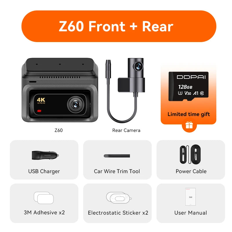 3-Channel Dash Cam GPS WiFi ADAS 24H Parking Monitor