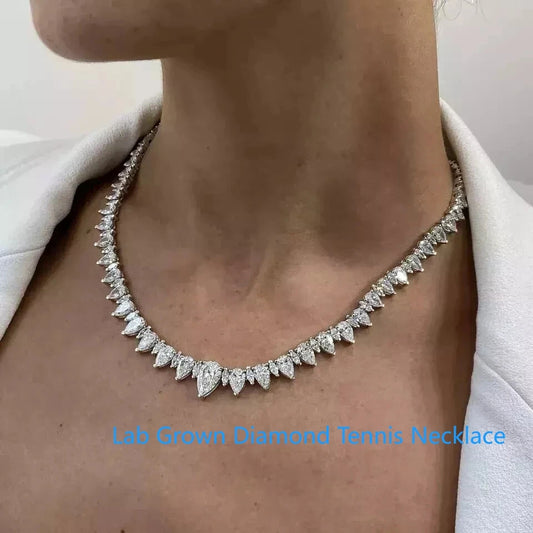 33CTW Pear & Marquise Lab Diamond Tennis Necklace 14K