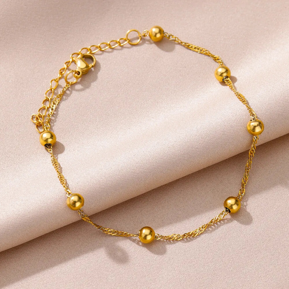 Gold Pearl Chain Anklet – Stainless Steel Beach Bodychain