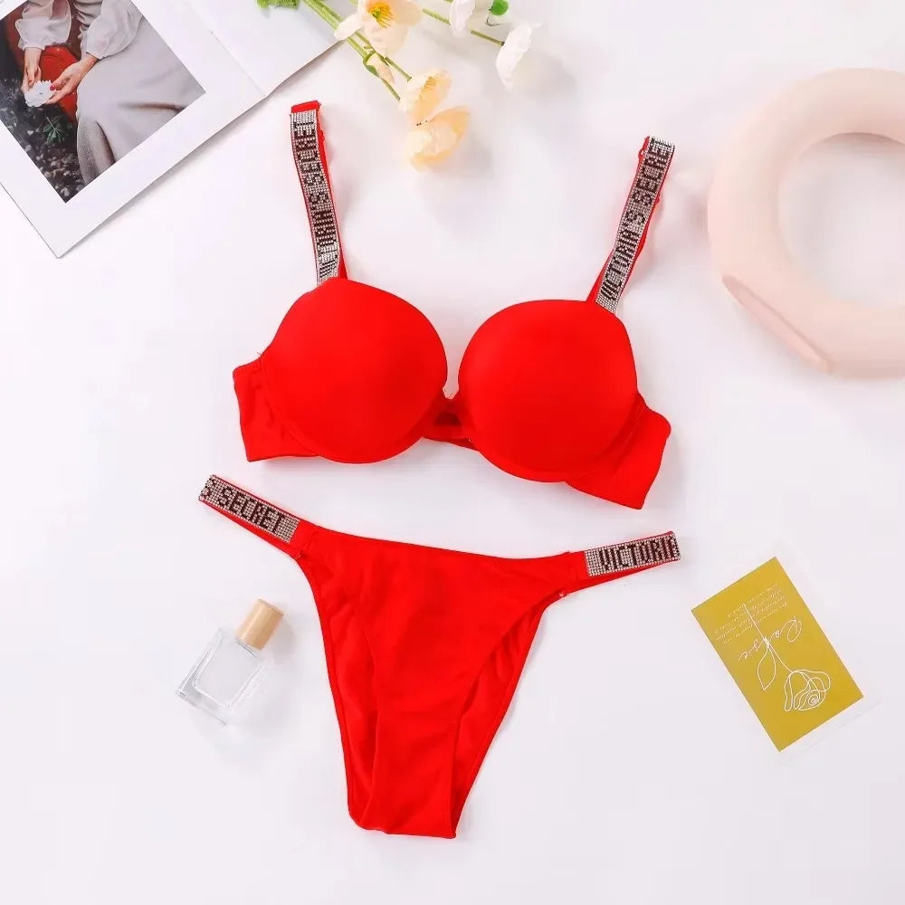 Women's Padded Push Up V-Neck Lingerie Set | Sporty Bra