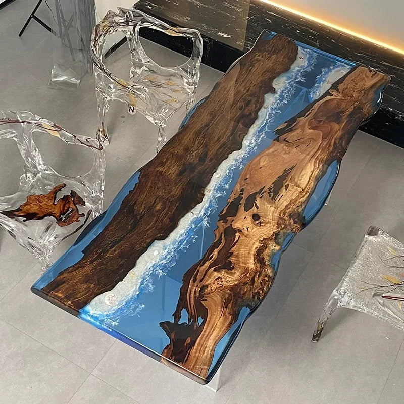 Teglex Epoxy Crystal Coffee Table | Live-Edge Solid Walnut & Rosewood