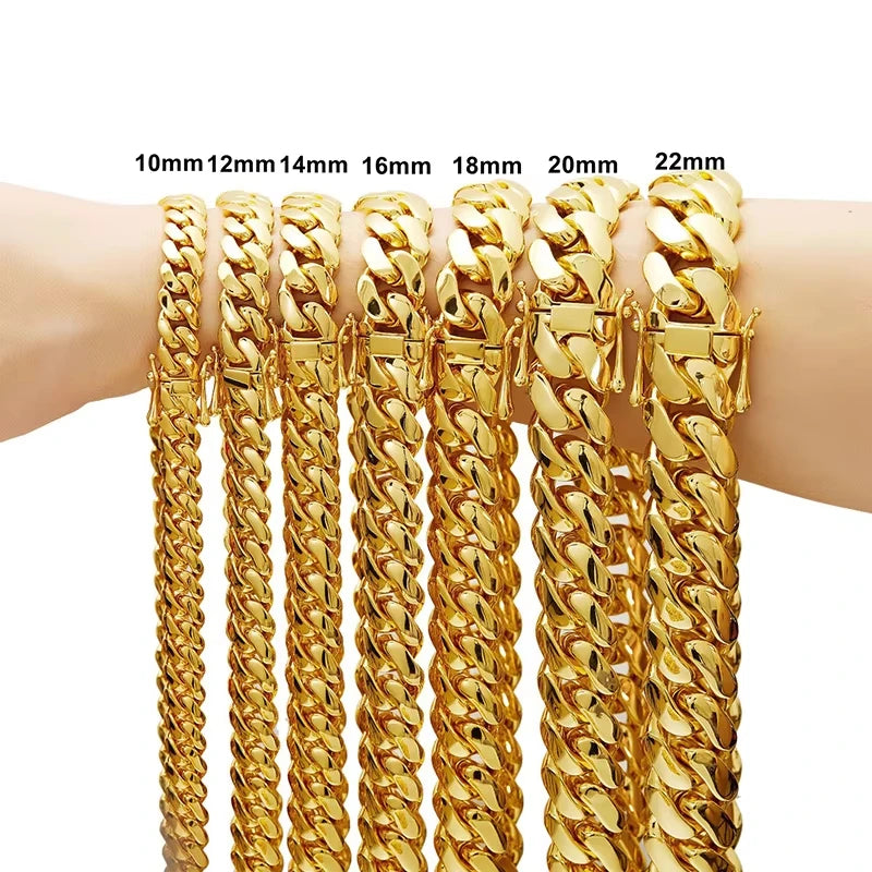 8-22mm Cuban Miami Link Chain 18K Gold Plated
