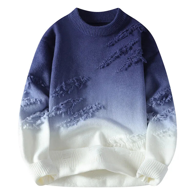 Sweater with a gradient design from blue to white on a white background