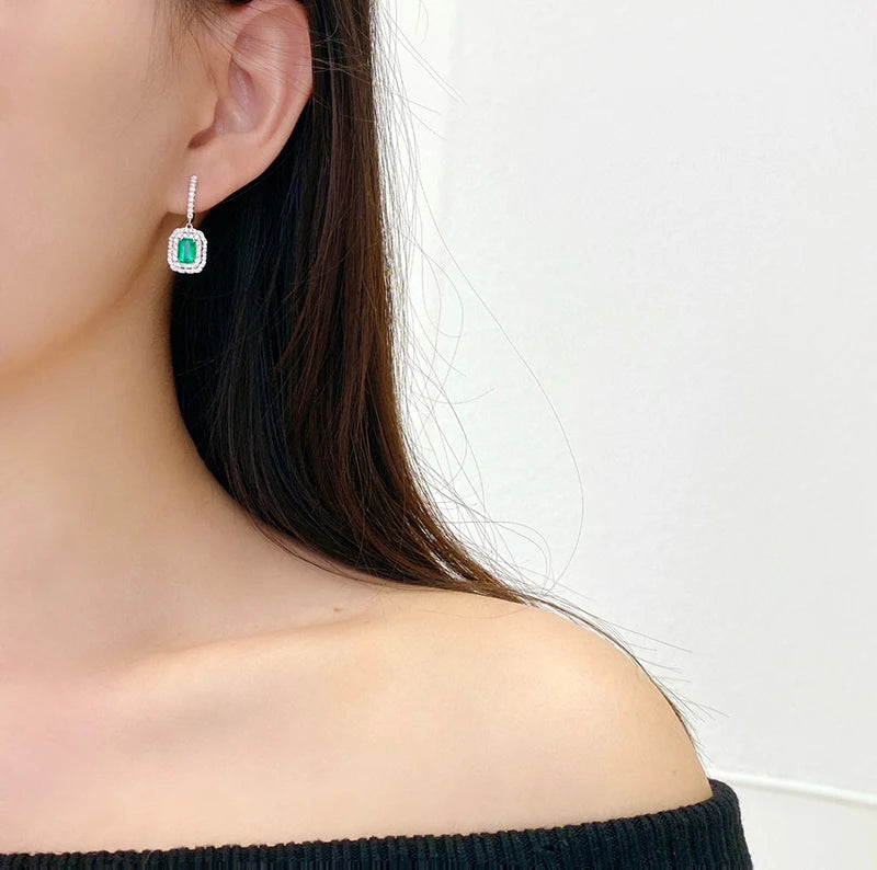 18K White Gold Earrings Natural Emerald Gemstone Earrings Luxury Diamond Jewelry