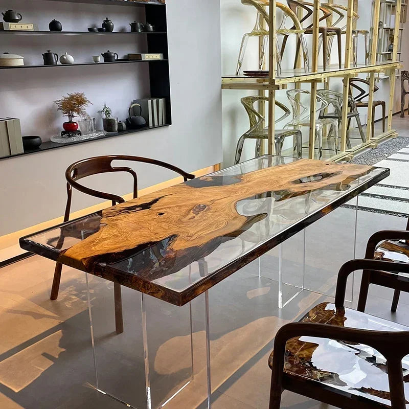 Teglex Epoxy Crystal Coffee Table | Live-Edge Solid Walnut & Rosewood