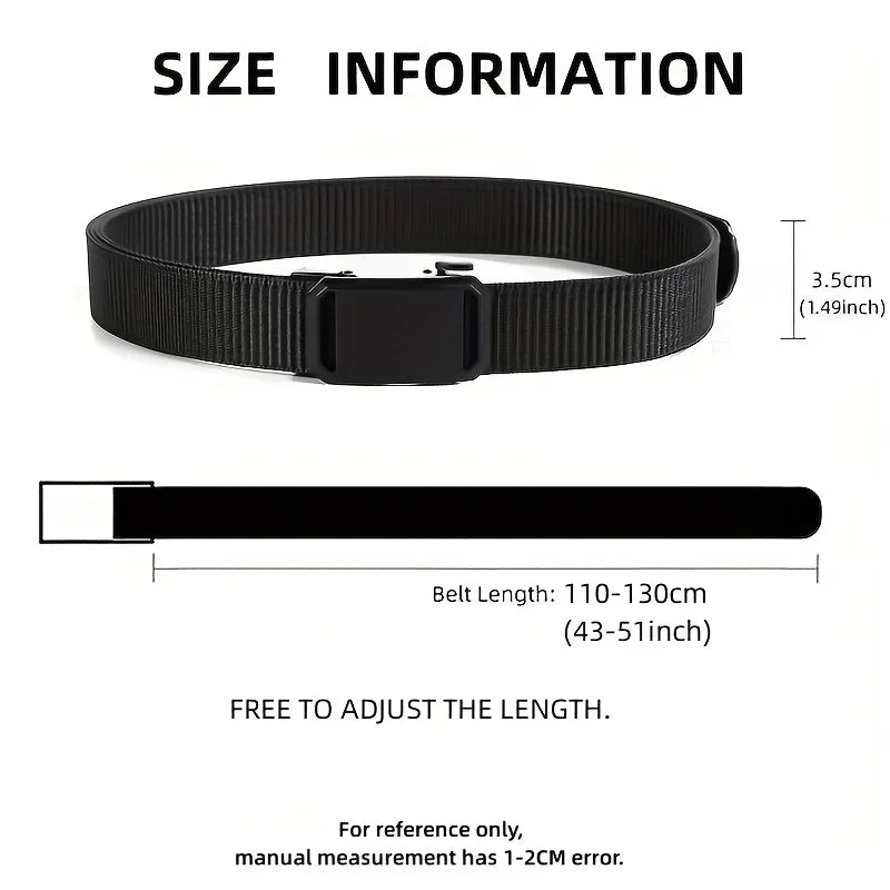 Black belt with size information on a white background