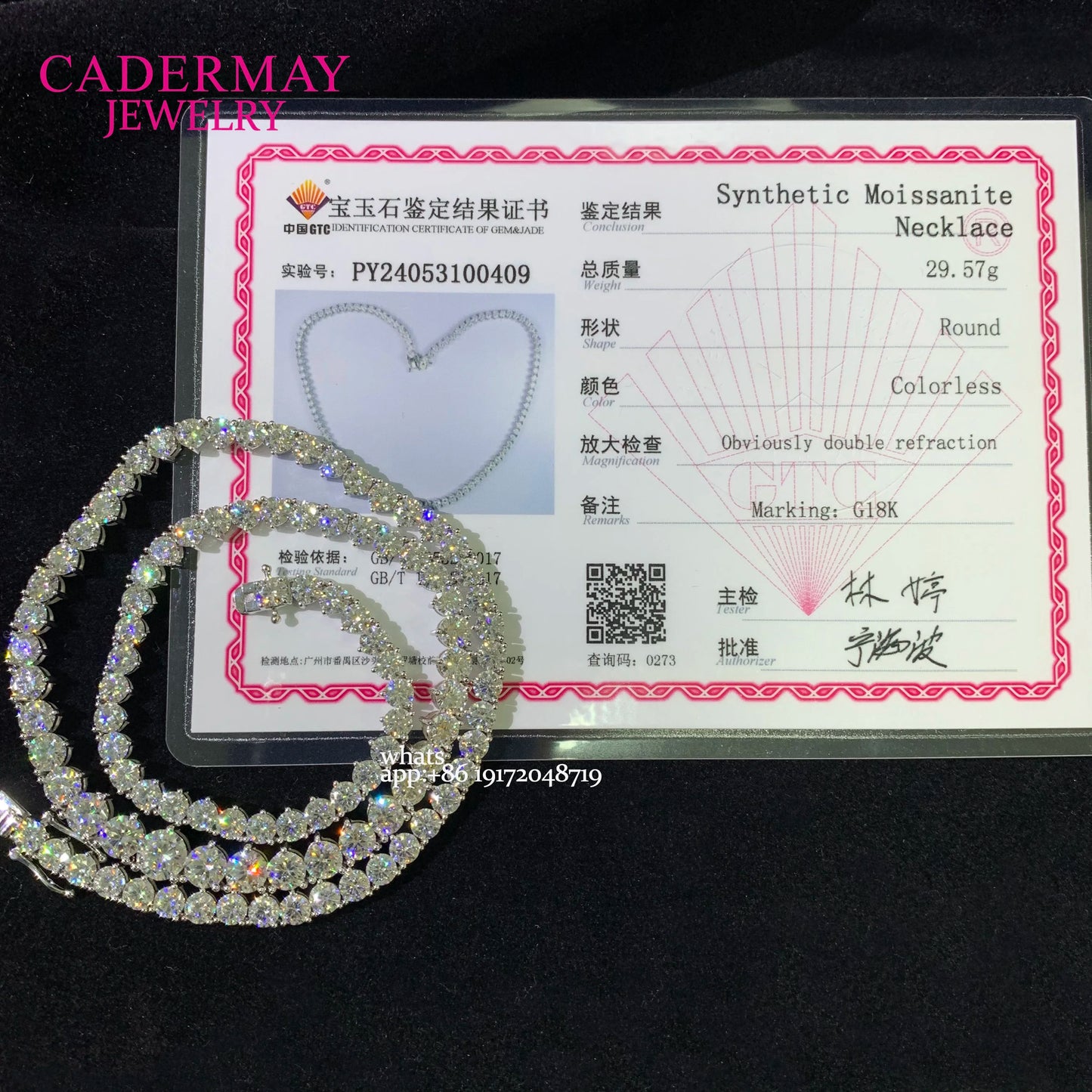 Cadermay Jewelry18k White Gold V-shaped 4mm-6.5mm D VVS1 Moissanite Tennis Necklace for Women Wedding Party Christmas Gift