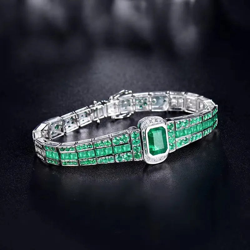 LOVERJEWELRY Green Emerald Bangles Real 18Kt Au750 White Gold Unisex Bracelets Jewelry for Women Men Anniversary Party Gifts