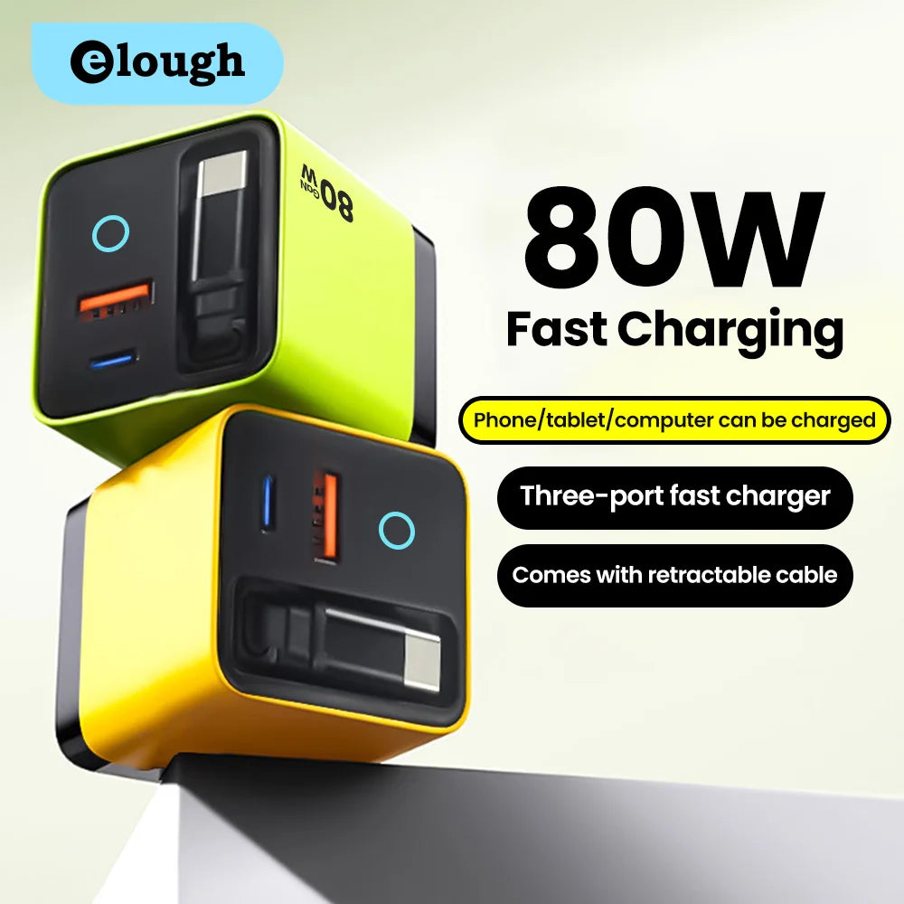 80W Super Fast USB-C Charger Telescopic Cable LED