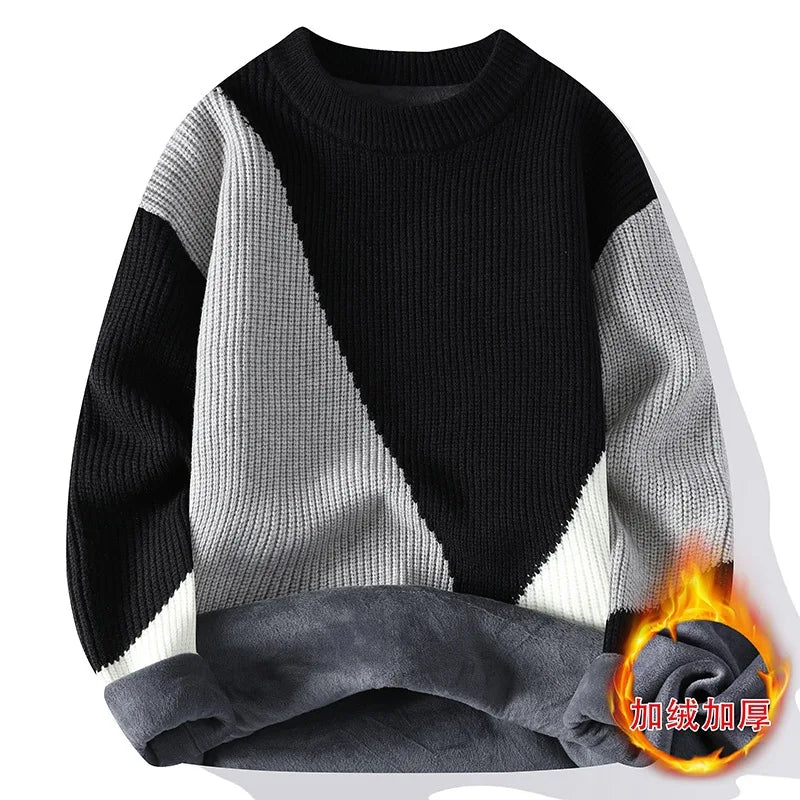 Men's Fleece Striped Knit Pullover Sweater – Up to 4XL
