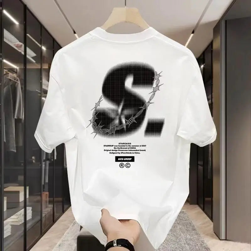 Men's Cotton Print T-Shirt Loose Fit Pullover T-Shirt Men's