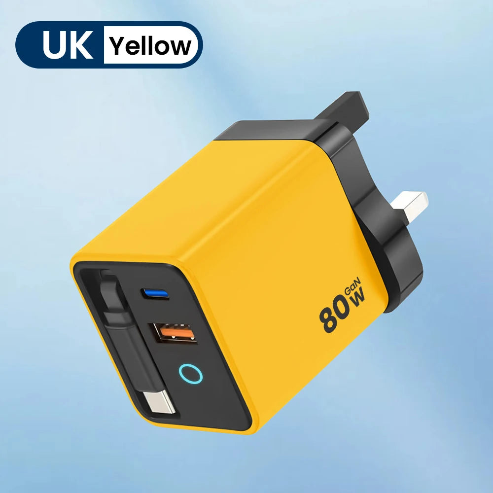 80W Super Fast USB-C Charger Telescopic Cable LED